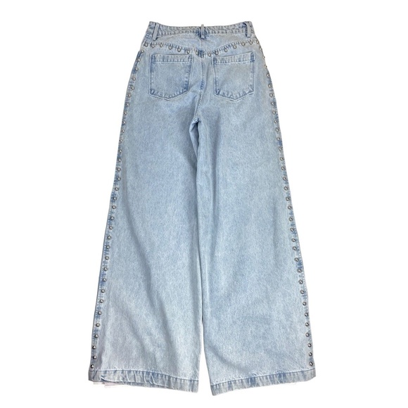 Avec Les Filles Jeans Studded High Rise Wide Leg Size 27 Sabine Wash - Picture 5 of 13